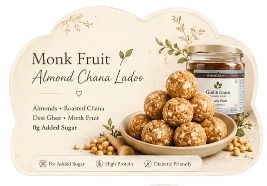 Monk Fruit Almond Chana Ladoo – Sugar Free Premium Sweet by Gud & Gram 250g