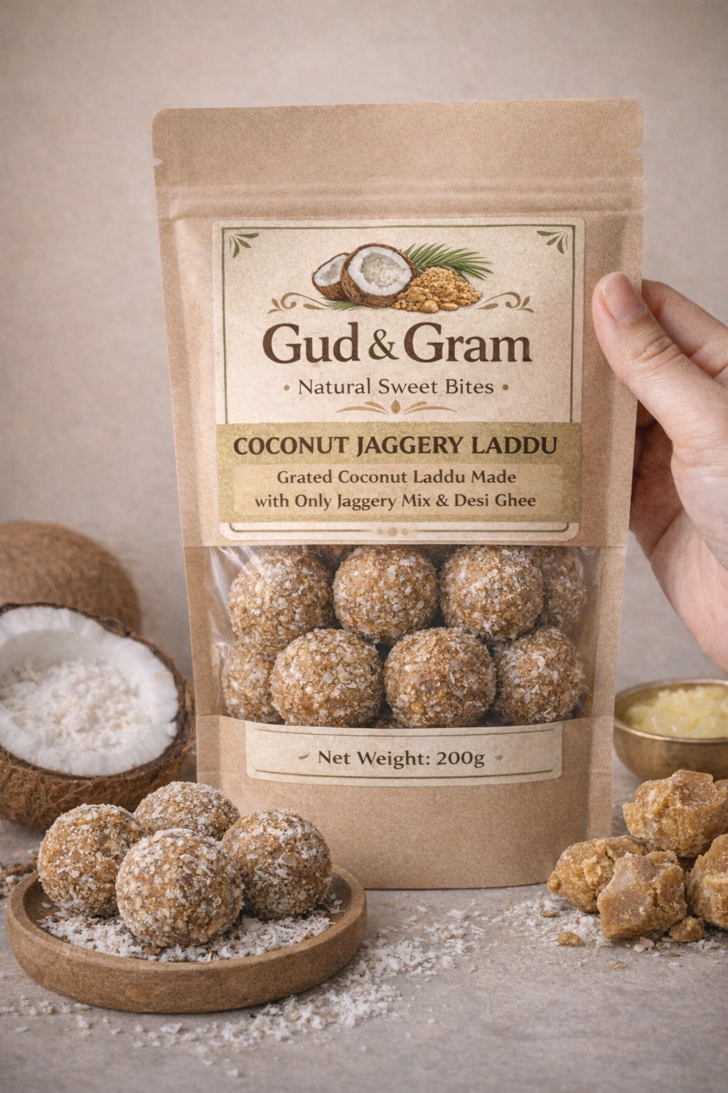 Almond Coconut Ladoo – Cool Summer Sweet with Natural Jaggery by Gud & Gram
