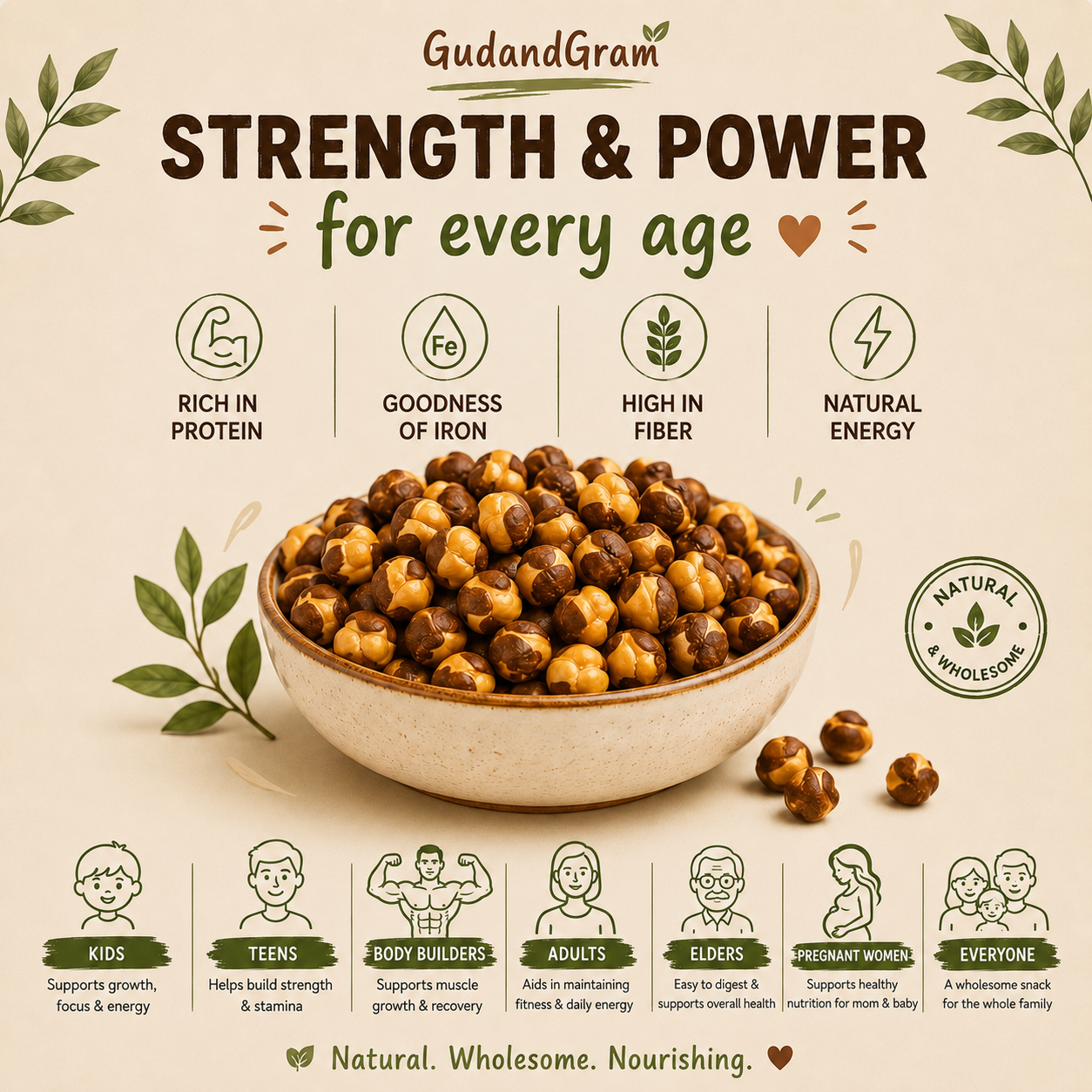 Almond Roasted Chana Ladoo – Healthy Natural Jaggery Sweet by Gud & Gram