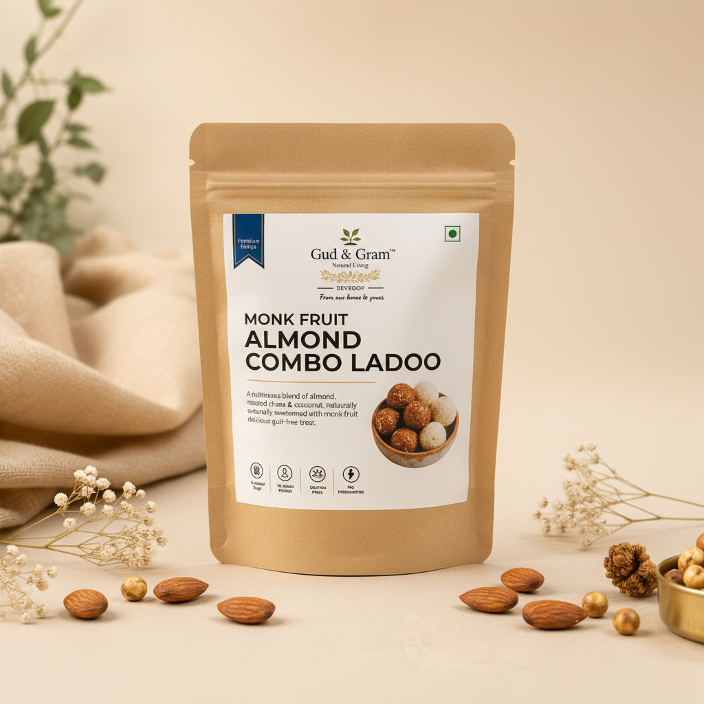 Monk Fruit Almond Combo Ladoo – Kraft Pouch with Gud & Gram Label